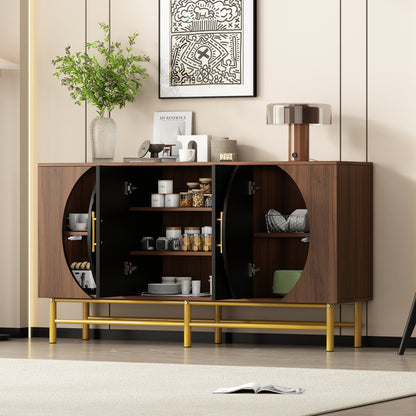 Dressoir – Buffetkast – Opbergkast – Kast – Buffetkast Eetkamer – Walnootkleur – Verstelbare Planken – Stevige Gouden Poten