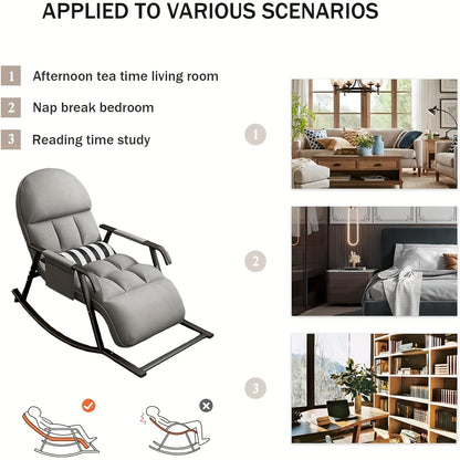 Schommelstoel – Relaxstoel – Fauteuil – Verzorgingsstoel – Loungestoel – Met Armleuningen – Verstelbare Rugleuning en Voetensteun – Katoenen Bekleding – Geschikt Voor Harde Vloeren - Grijs