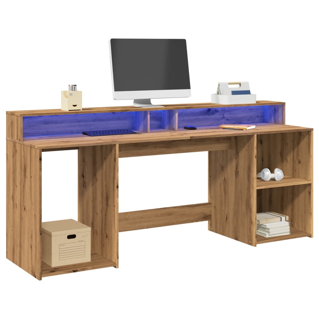 Laptoptablet – Bureau – Werkplek – Laptoptafel – Bureau met LED-verlichting – Verstelbare RGB sfeer – 200 x 55 x 91 cm – Hoogwaardig bewerkt hout