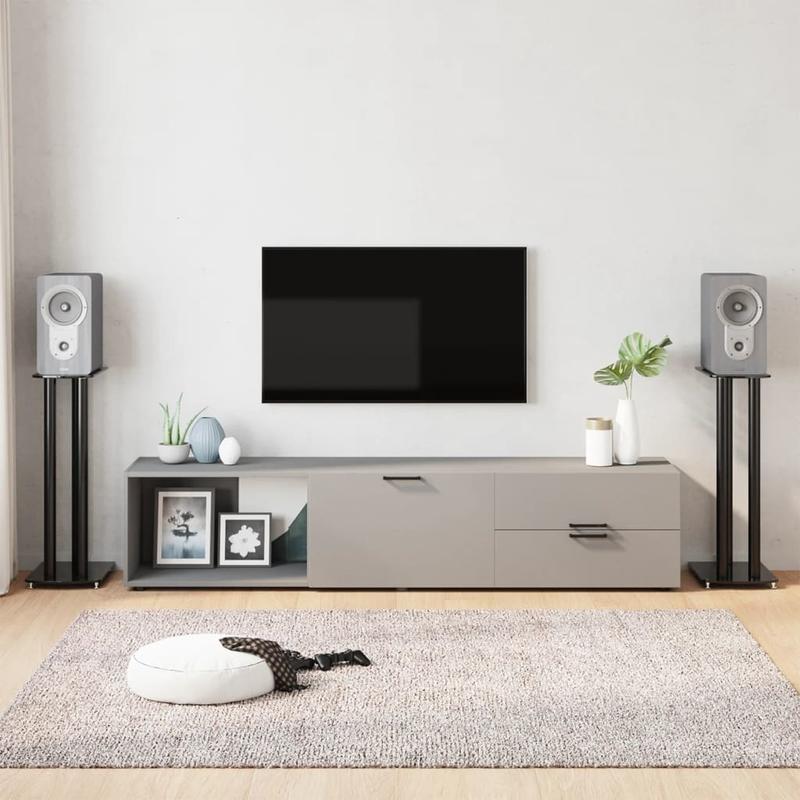Luidsprekerstandaards – Speakerstands – Luidsprekerhouders – Speakerpilaren – Zwarte Set – Gehard Glas – Stabiele Driepoot – Draagt Tot 20 Kg
