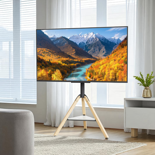 Zware Hoek-TV-Standaard – Voor 101–190 cm Schermen – Tripod Vloermontage met Hoogteverstelling, Draaibare Basis en Sintersteenplank