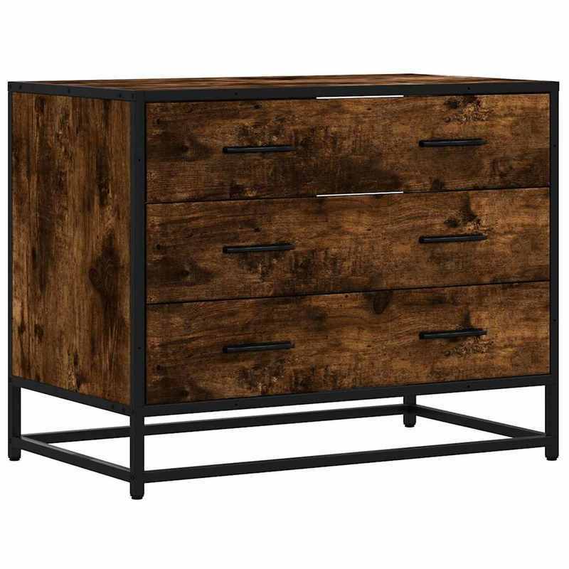 Easy Assembly Modern Dresser - Smoked Oak Finish, Sturdy Construction with Three Drawers, Compact Storage Cabinet for Living Room, Bedroom, Home Office - Engineered Wood Furniture (70x41x56cm), Wood Dresser for Bedroom, Minim