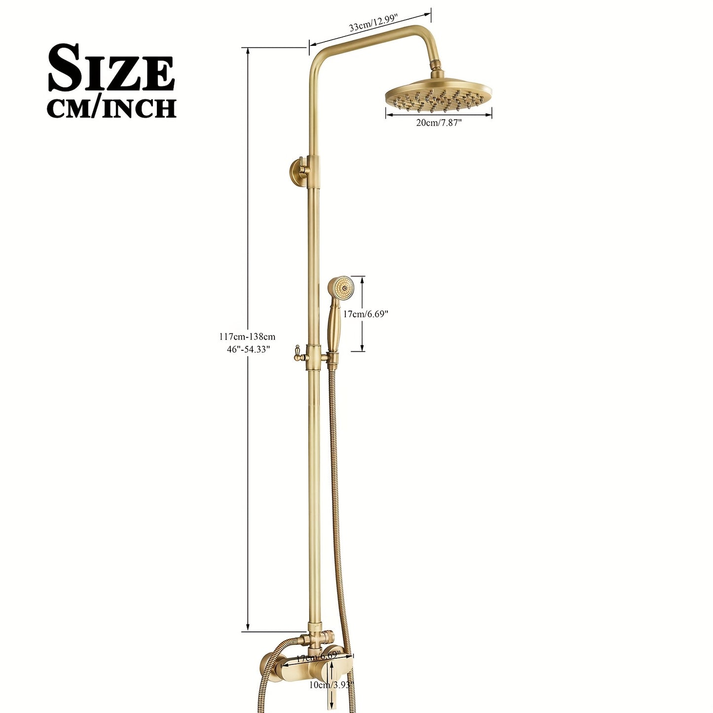 Antique Brass Bathroom Shower Mixer Taps Dual Outlet Head Round Bathroom Set, 2Jet Types Multi-Function Handheld Shower With Adjustable Height Overhead Rainfall Shower And 360° Rotating Tap For Bathroom, Multifunctional Hand