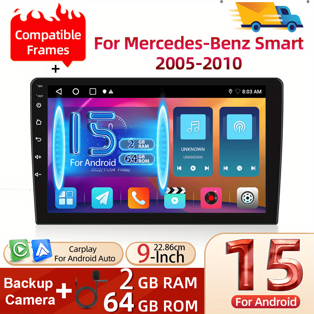 Autostereo – Autoradio – Multimedia Speler – Car Head Unit – Navigatiesysteem – 9 Inch HD Touchscreen – Android 15 Systeem – Draadloze CarPlay & Android Auto – Inclusief AHD Achteruitrijcamera en Microfoon