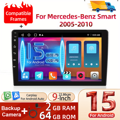 Autostereo – Autoradio – Multimedia Speler – Car Head Unit – Navigatiesysteem – 9 Inch HD Touchscreen – Android 15 Systeem – Draadloze CarPlay & Android Auto – Inclusief AHD Achteruitrijcamera en Microfoon