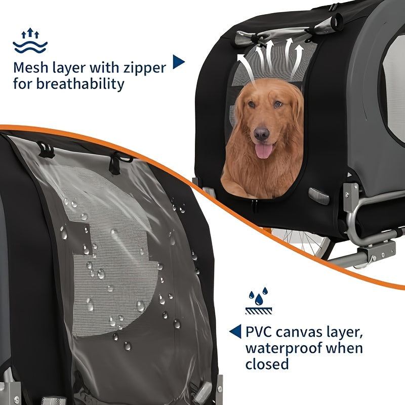 Hondenfietskar – Pet Bike Trailer – Fietsmand Honden – Huisdieren Fietsdrager – Kleine & Middelgrote Hond – Lichtgewicht Metalen Frame – Ventilerend Met Veiligheidsharnas – Donkergrijs