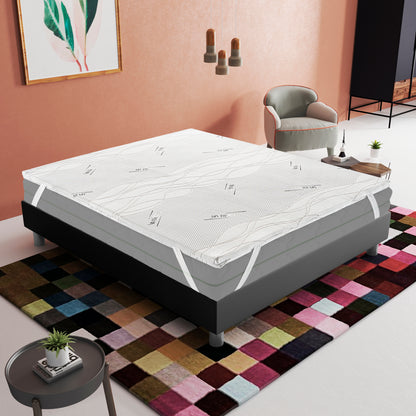 Mattress Topper, Firmness Corrector, 5 cm Height, Makes the Mattress Less Firm, Soft, Silver Fresh Cover, Removable and Machine-Washable Cover