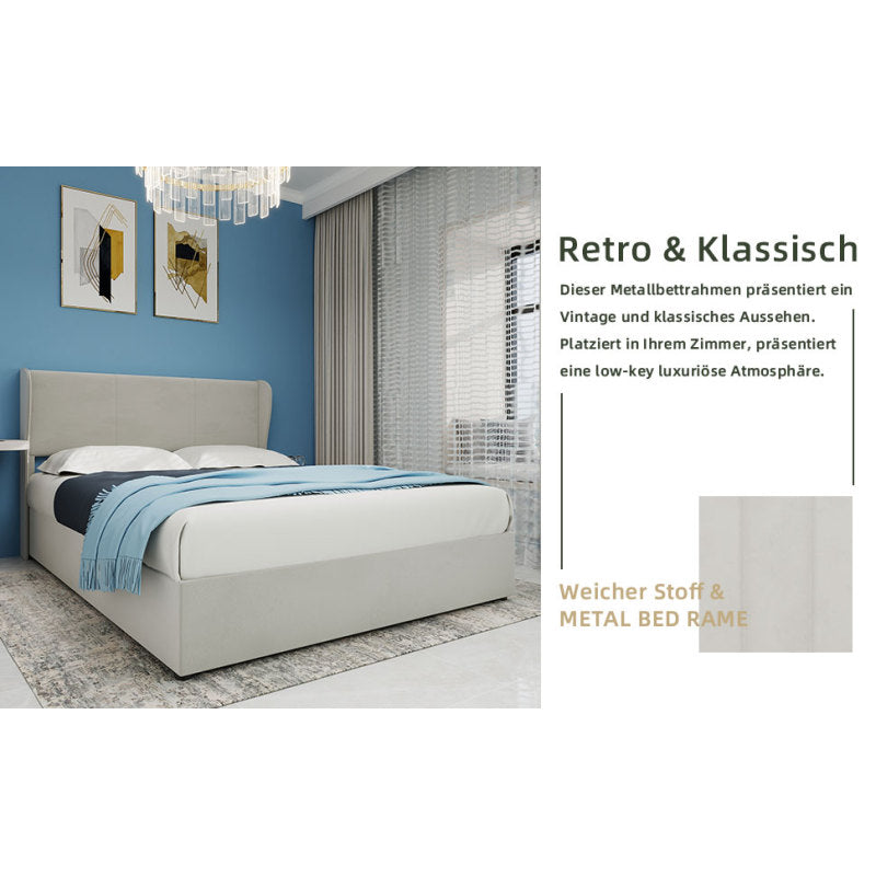 Bedbox 160x200 – Boxspring – Tweepersoonsbed – Slaapkamerbed – Boxspringbed – Gestoffeerd Bed – Zacht Hoofdbord – Opbergruimte Met Gaslift