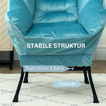 Blauwe Accentstoel – Moderne Fauteuil – Gestoffeerde Stoel – Design Zitmeubel – Opbergruimte Stoel – Gestoffeerd Zitvlak – Stevige Stalen Poten