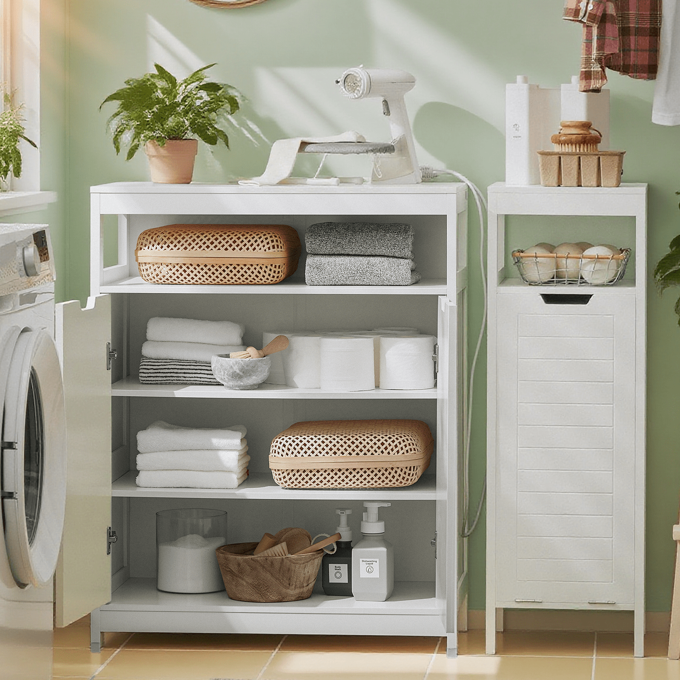 Badkamerkast – Badkamermeubel – Wastafelonderkast – Opbergkast – Kolomkast – MDF – Vrijstaand – 70x90x35 cm – Wit