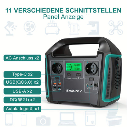 Draagbare Power Station – Mobiele Generator – Solar Generator – Noodstroomvoorziening – Buitenaccu – 1000W Vermogen – 725,76Wh Capaciteit – 2x 1000W AC Uitgang – 2x 65W USB-C Poorten