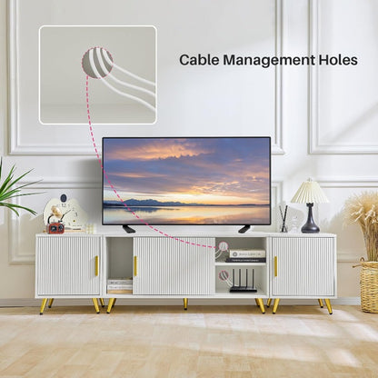 TV-Stand – TV-Meubel – Media Console – TV-Kast – Entertainmentmeubel – Wit Met Gouden Accenten – Geschikt Voor 80 Inch TV – Twee Afsluitbare Kasten