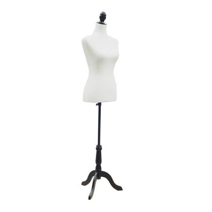 Mannequin Torso – Paspop – Kleding Dummy – Etalagepop – Dress Form – Verstelbare Hoogte 130-168 cm – Stabiele Driepoot Houten Basis – Wit