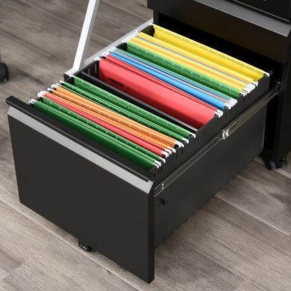 Rollcontainer – Ladenkast – Archiefkast – Bureaukast – Opbergkast – Zwart Stalen Bureaukast – 3 Laden Met Centrale Vergrendeling – 4 Zwenkwielen, Compact 39x48x60 cm