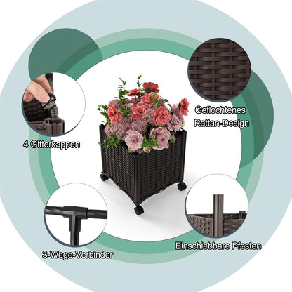 Tuinboog 2-in-1 – Rozenboog – Klimrek – Klimplantboog – Archeon – Met Bloembakken Op Wielen – Met Drainagegaten – 288 cm Hoog – Zwart Metaal en PP