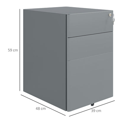 Bureaukastje – Ladeblok – Ladekast – Archiefkast – Opbergkast – Grijs Staal – 3 Lade Met Slot – Compact En Mobiel