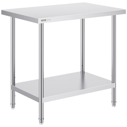 RVS Werktafel – Roestvrijstalen Werkbank – Keukentafel – Werkbank Metaal – Garagetafel – Verstelbare Legplanken – 61x91 cm Werkblad
