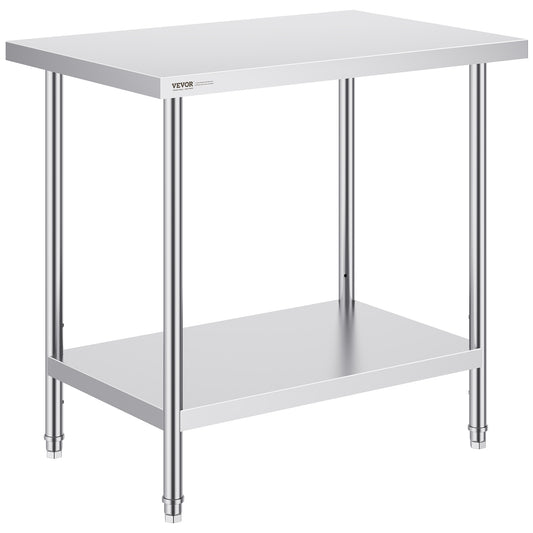 RVS Werktafel – Roestvrijstalen Werkbank – Keukentafel – Werkbank Metaal – Garagetafel – Verstelbare Legplanken – 61x91 cm Werkblad