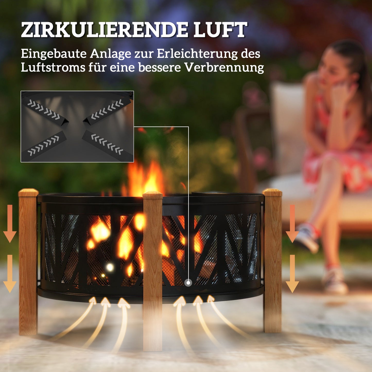 Vuurschaal – Vuurkorf – Tuinhaard – Buitenhaard – Barbecue – 2-In-1 Design – Grillrooster Ø58 Cm – Zwart-Bruin Metalen Behuizing