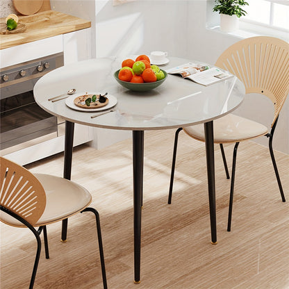 Eettafel – Ronde Tafel – Keukentafel – Dinertafel – Tafel – Hoogglans Sintersteen Blad – 80 cm Diameter – Stabiel Metalen Onderstel