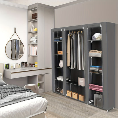 Kledingkast – Garderobekast – Opbergkast – Stoffen Kleerkast – Verplaatsbare Kast – 172x134x43 cm – Stevig Stalen Frame – 12 Open Vakken & Kledingroede