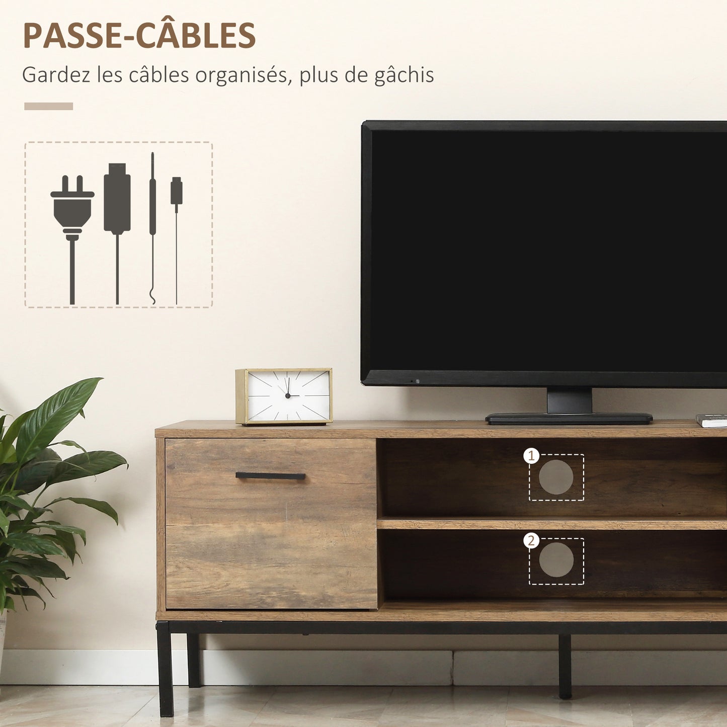 TV Meubel – TV Kast – TV Dressoir – Lowboard – Media Meubel – Industrieel Design – Geschikt voor TV Tot 50 Inch – MDF Metalen Frame 132x39x45,5 cm