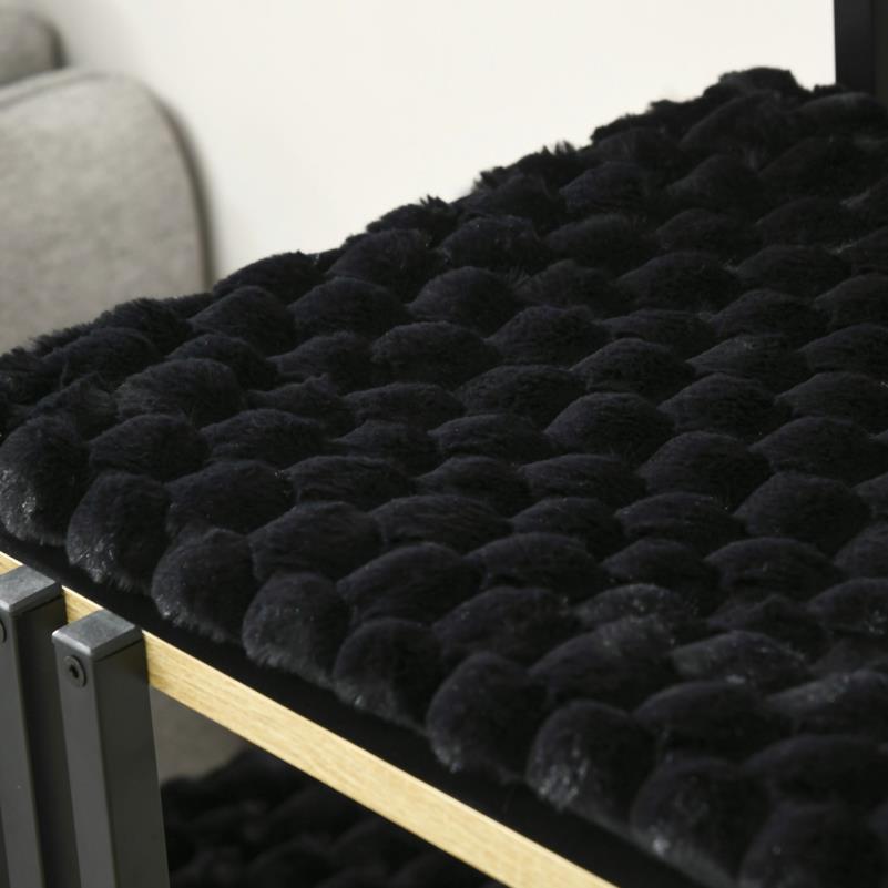 Krabpaal – Kattenboom – Kattenmeubel – Krabmeubel – Kattenhuis – Zwart Staal – 128 cm Hoog – Pluche Kussen – Dubbele Platformen – Inclusief Hangend Speeltje