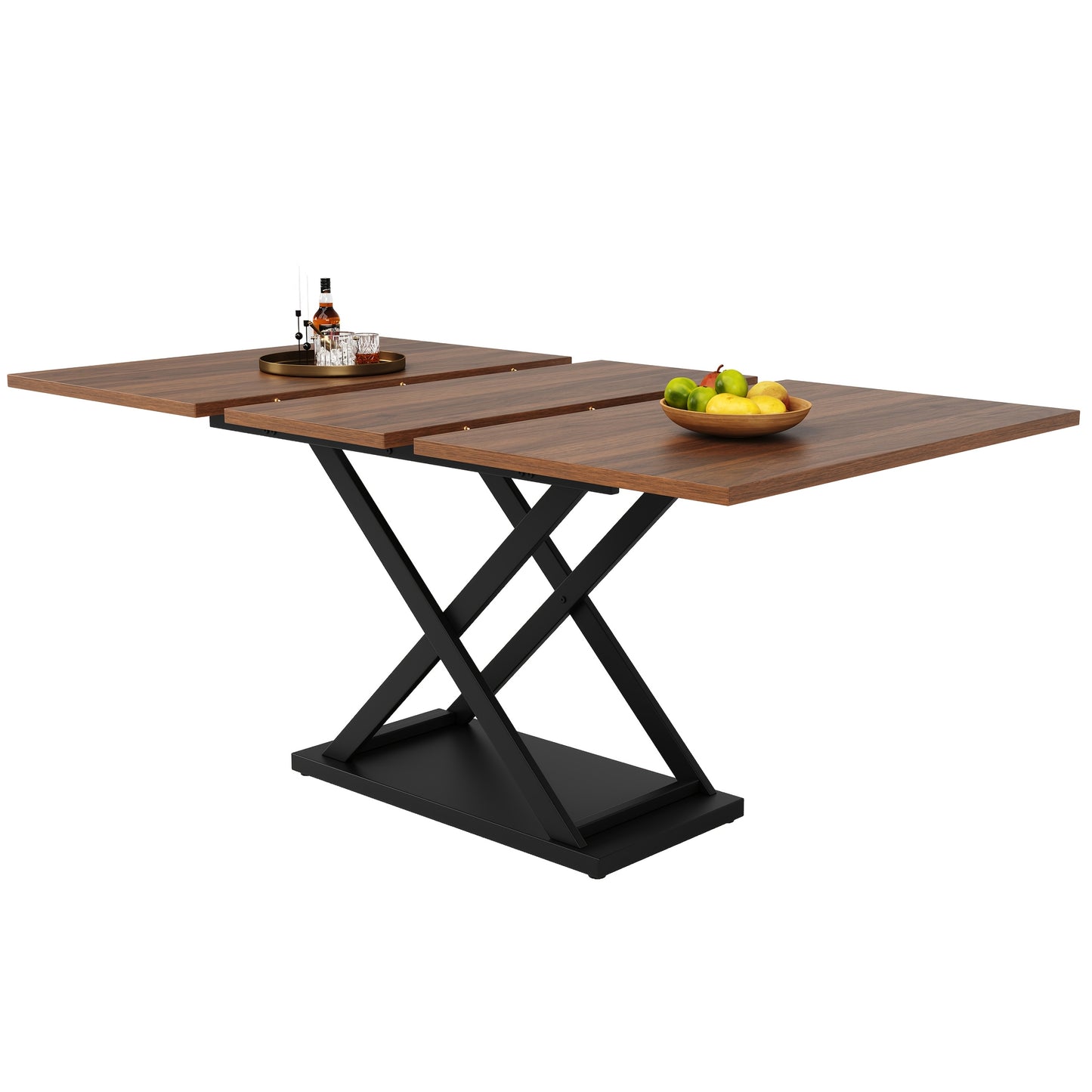 Extendable Walnut Dining Table with Black Iron Legs, 120-160 x 80cm, Space-Saving Design for Kitchen & Living Room, Classic Hardwood Finish, Easy Assembly, Sturdy X-Shaped Frame, Walnut Furniture