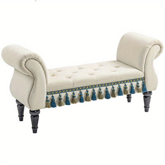 Bankje – Zitbankje – Zitbank – Opbergbank – Halbank – Velvet-Look Bekleding – Opbergruimte – 150 kg Draagkracht – 117x40x58 cm – Beige