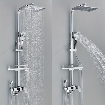 Regendouchesysteem – Douchekraan – Doucheset – Wanddouche – Handdouche – 4-in-1 Functie – Verstelbare Glijstang – Chrome Afwerking – Ingebouwd Opbergrek