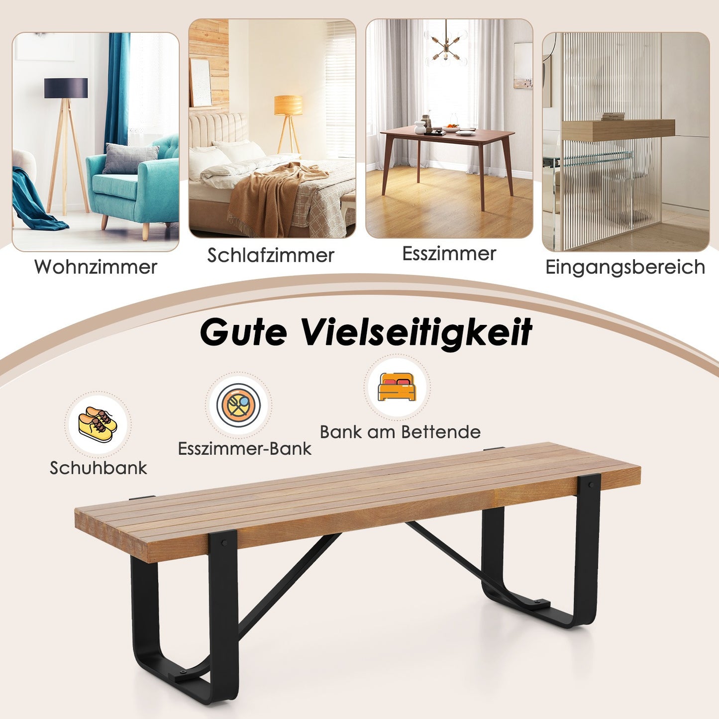 Halbank – Schoenenbank – Zitbank – Opbergbank – Eetkamerbank – Met Stabiel Metalen Frame – Belastbaar Tot 300 Kg – 152,5 Cm Lang – Rustieke Houtnerf