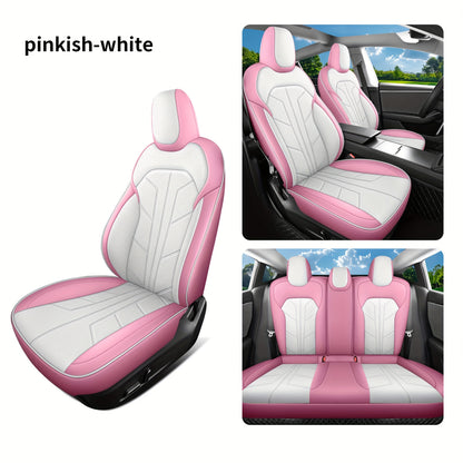 PU Leren Stoelhoezen – Autostoelhoezen – Stoelbekleding – Zitting Bescherming – Interieurhoezen – Set Van 5 – Ademend Mesh Materiaal – Antislip Met Perfecte Pasvorm – Roze