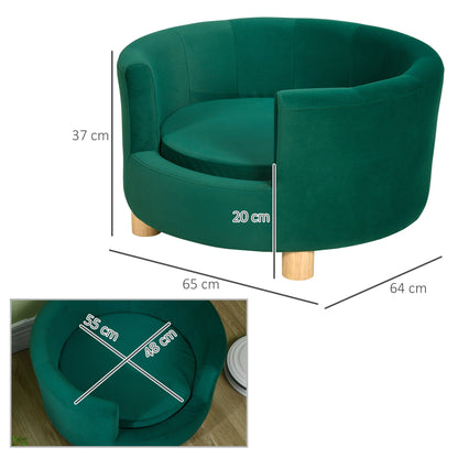 Hondenmand – Hondenbed – Hondenkussen – Dierenmand – Ligmand – Rond Model – Nylon Met Katoenen Vulling – 65x64x37 cm – Met Houten Poten