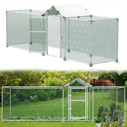 LZQ 4x1m/5x1m Metal Chicken Coop with Sunshade, Door & Latch - Sturdy Rust-Resistant Iron Frame, Half-Enclosure Design for Garden Birds, Ducks, Small Animals - No Electricity Needed, Chicken Coop Accessories, Durable Construc