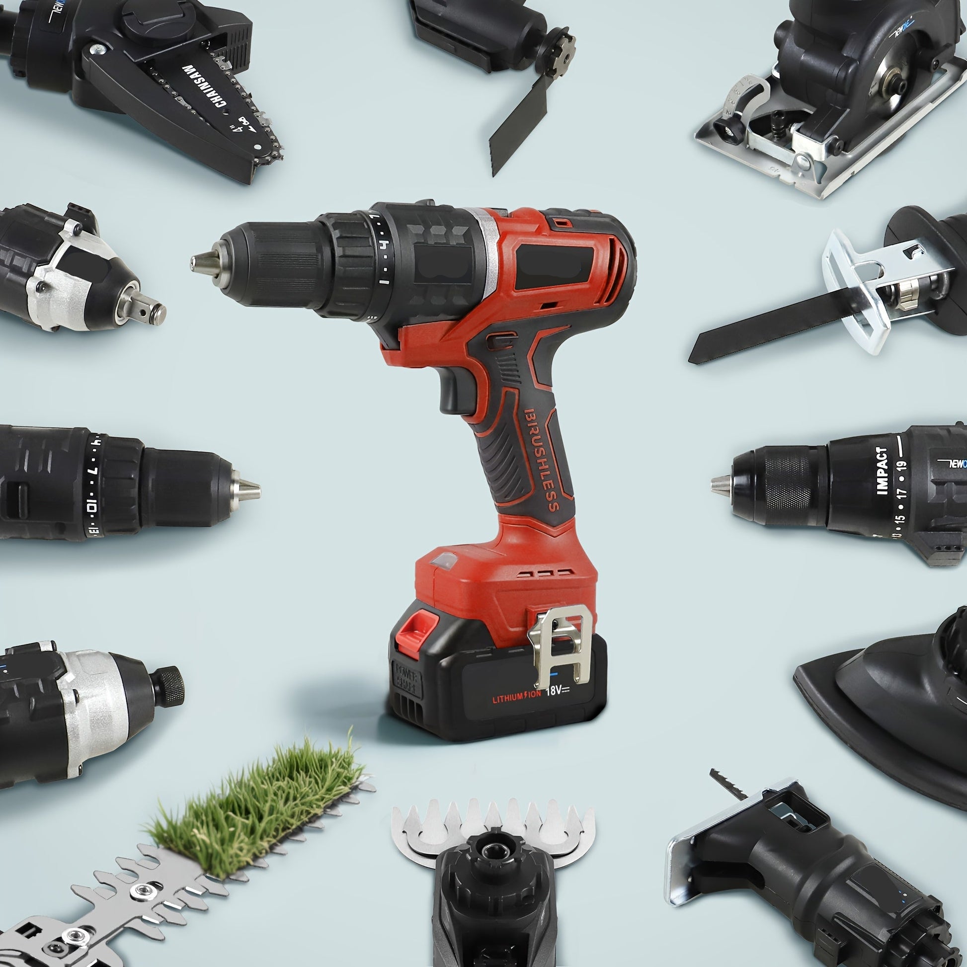 Multitool – Elektrisch Multigereedschap – Accu Zaag – Oscillerende Tool – Draadloze Boormachine – 12-in-1 – 18V Borstelloze Motor – LED Werklicht – Rood - QUORE