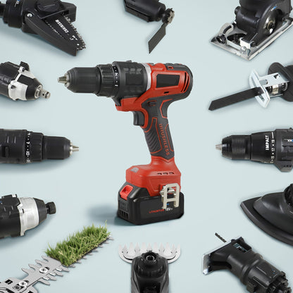 Multitool – Elektrisch Multigereedschap – Accu Zaag – Oscillerende Tool – Draadloze Boormachine – 12-in-1 – 18V Borstelloze Motor – LED Werklicht – Rood - QUORE