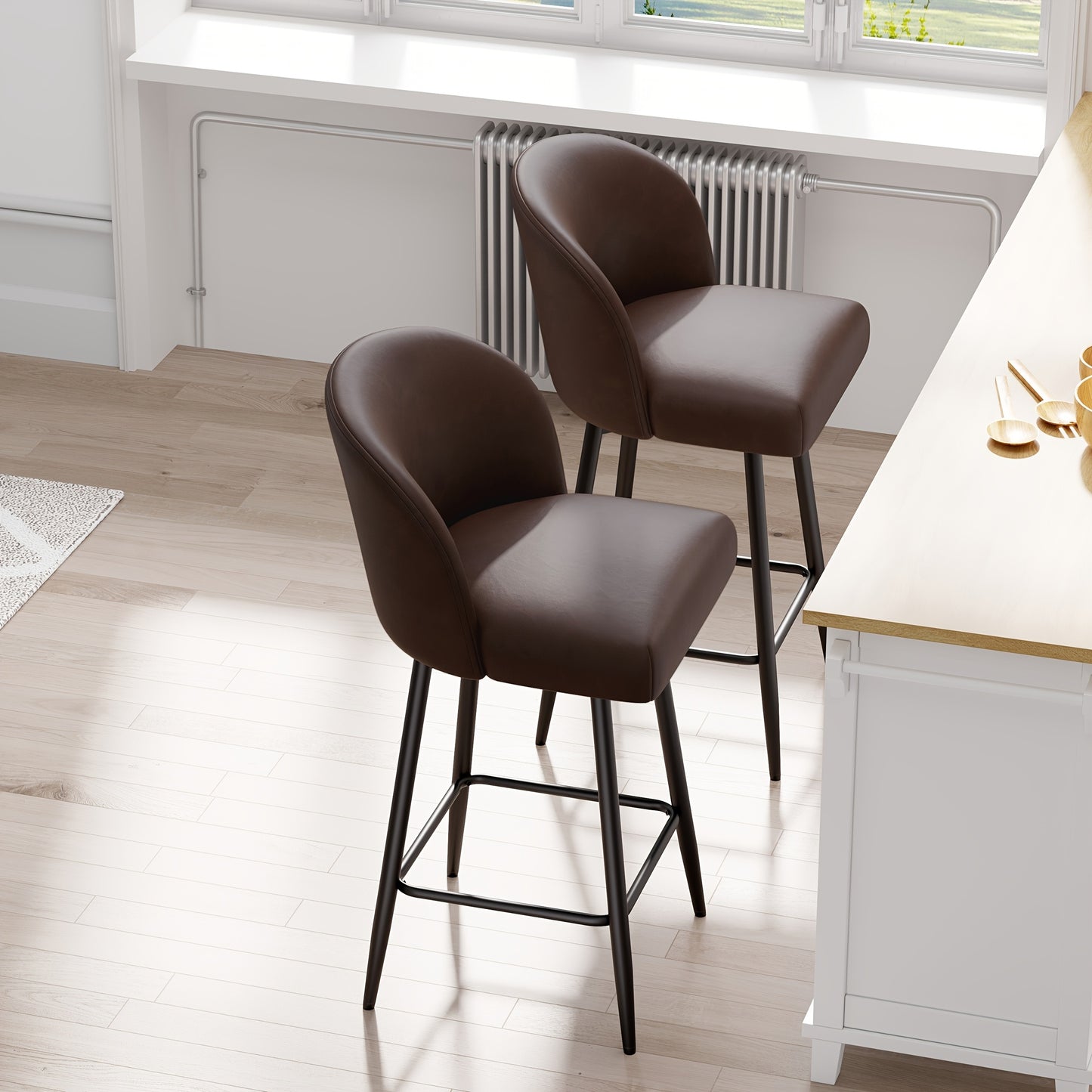 Barstoel – Barkruk – Barstoel Kruk – Keukenstoel – Barkrukken Set Van 2 – Retro Stijl – Kunstlederen Bekleding – Met Rugleuning