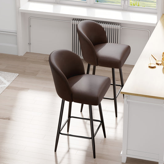 Barstoel – Barkruk – Barstoel Kruk – Keukenstoel – Barkrukken Set Van 2 – Retro Stijl – Kunstlederen Bekleding – Met Rugleuning