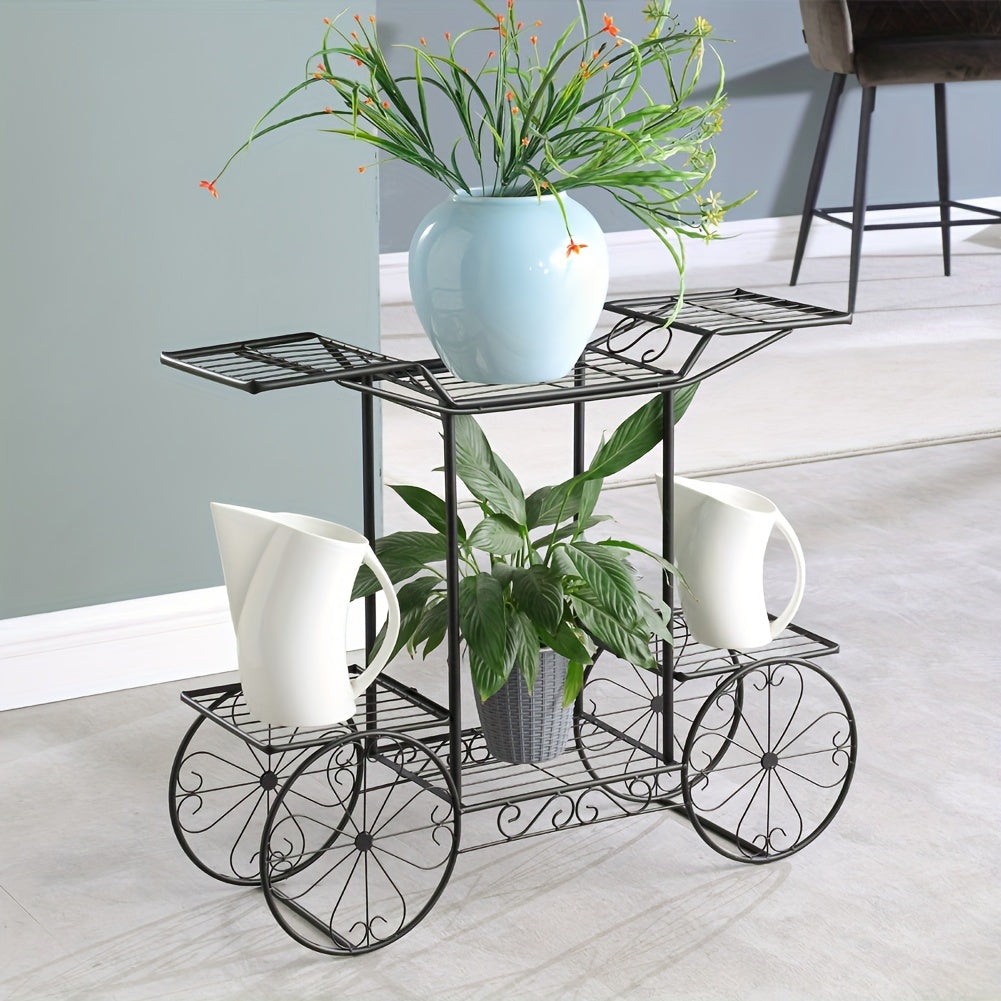 Pflanzenregal Metall – Blumenregal Balkon – Pflanzenhalter Wohnzimmer – Blumenständer Innen – Blumenwagen Outdoor – 6 Ablagen Metalen Frame – Roestbestendig En Mobiel