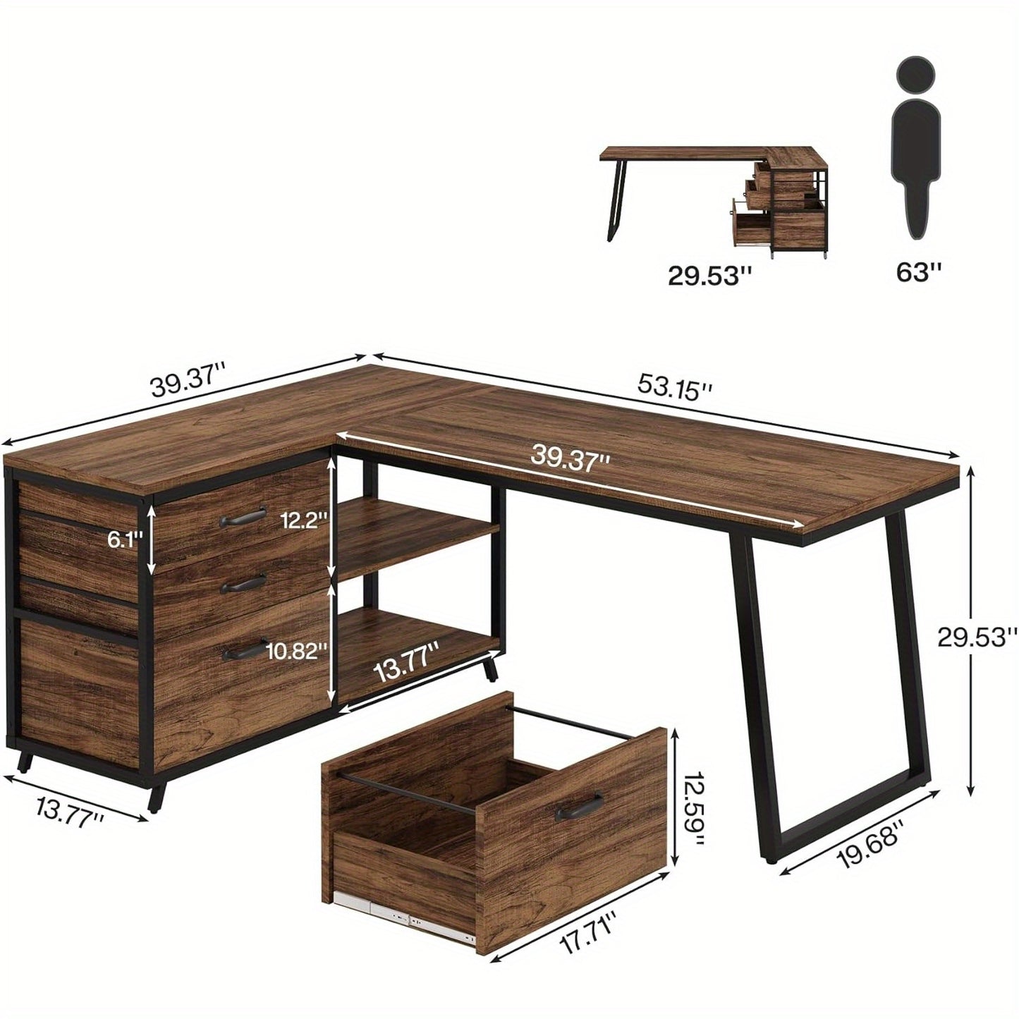 Hoekbureau – L-vormig Bureau – Computerbureau – Schrijftafel – Gamestoel – Omkeerbaar Design – Groot Werkblad 135 cm – Bruin Kunst- en Spaanplaat