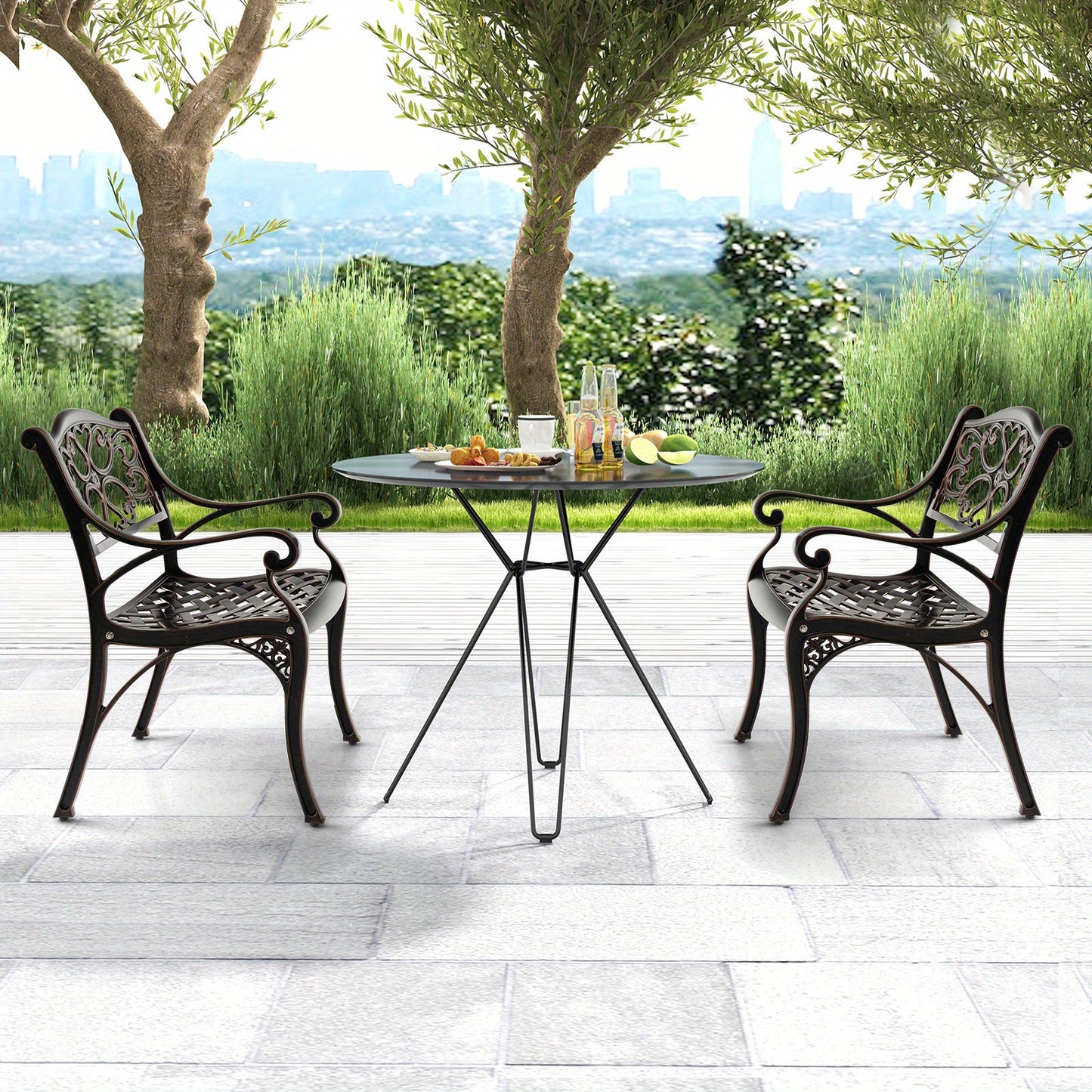 Tuinstoelen – Balkonstoelen – Terrasstoelen – Achtertuinstoelen – Aluminium Stoelen – 2-Delige Set – Weerbestendig Gietaluminium – Comfortabele Armleuningen – Kleur Brons