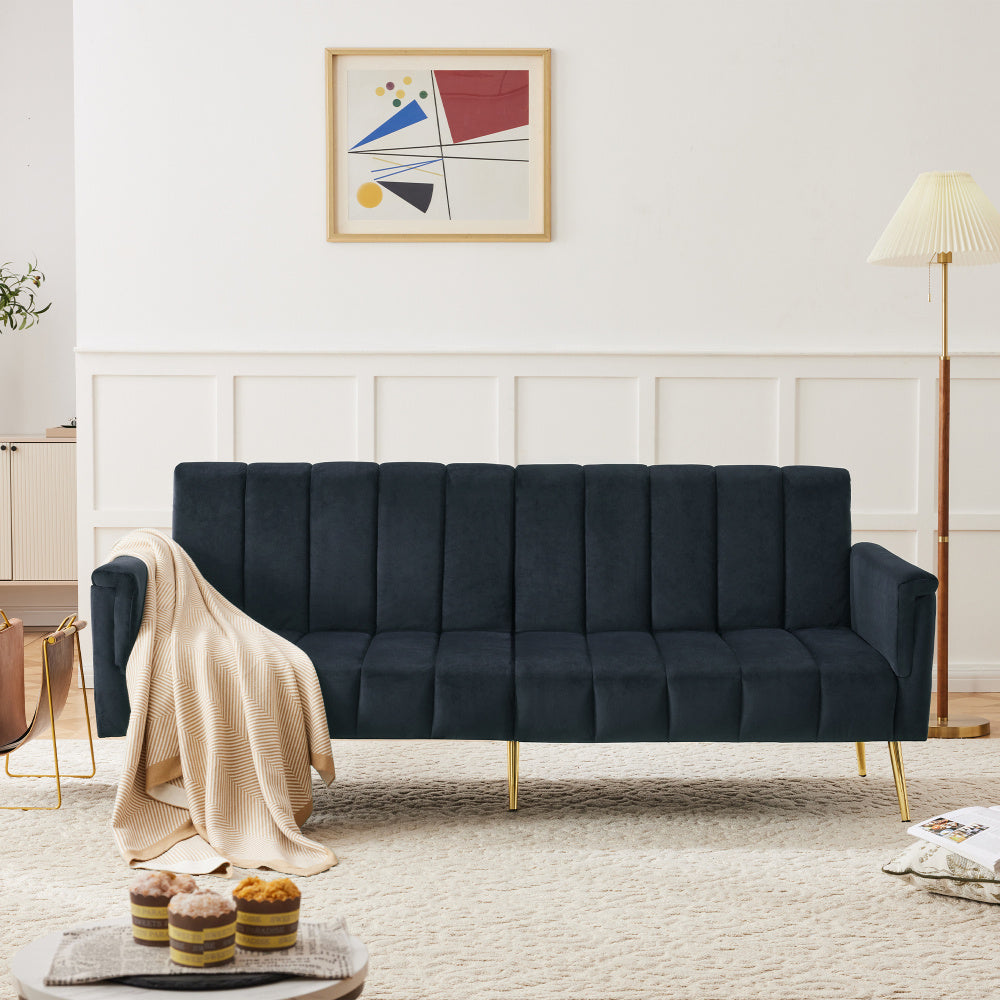 Slaapbank – Bedbank – Logeerbank – Sofa Bed – Vouwbank – Verstelbare Rugleuning 5 Standen – Donkergrijs Velvet Stoffen Bekleding
