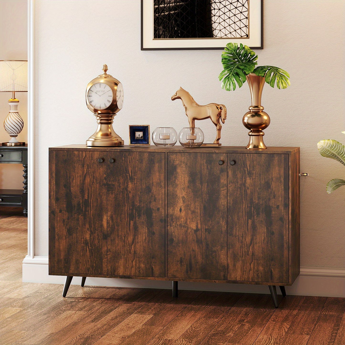 vierdeurs dressoir – buffetkast – opbergkast – sideboard – kast industrieel – verstelbare planken – duurzaam hardhout 127 cm bruin