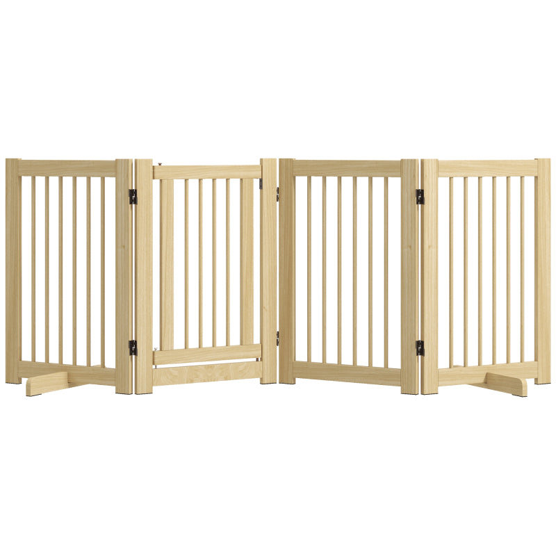 Hondenrek – Hondenhek – Hondenbarrière – Veiligheidshek – Houten Hondenbarrière – 4-delig Vouwbaar – Met Deur – Vrijstaand Met 2 Steunpoten – Afm. 204x75 cm