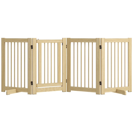 Hondenrek – Hondenhek – Hondenbarrière – Veiligheidshek – Houten Hondenbarrière – 4-delig Vouwbaar – Met Deur – Vrijstaand Met 2 Steunpoten – Afm. 204x75 cm