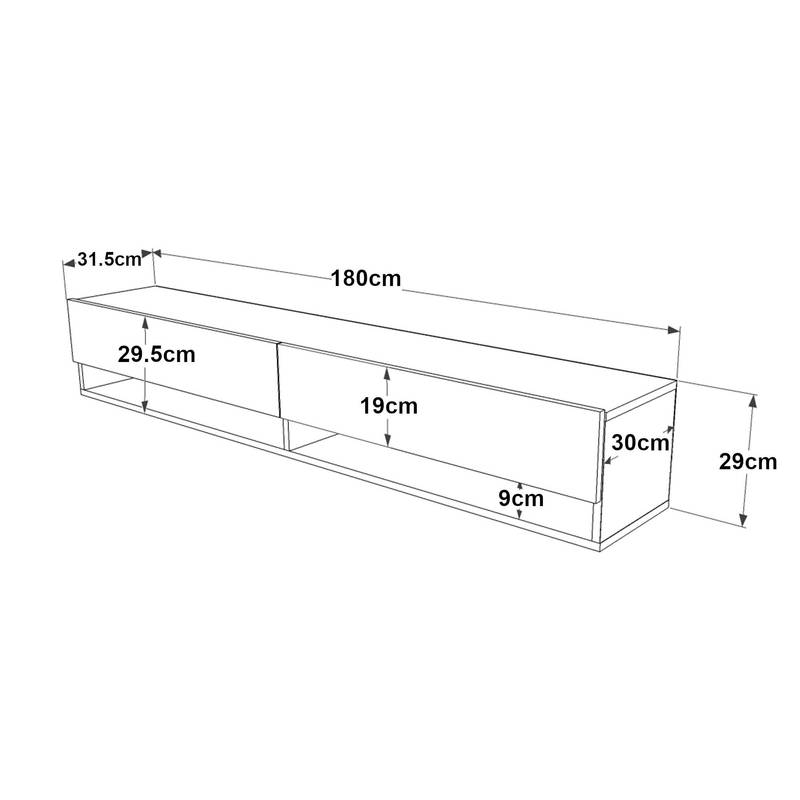 tv-meubel – tv-kast – lowboard – zwevend meubel – hangend tv-meubel – rustiek eiken – met 2 open vakken – MDF melamine coating