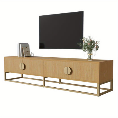 TV Meubel – TV Kast – Televisiekast – Dressoir – Opbergmeubel – 180 cm – Houtnerf Met Gouden Accenten – Soft-Close Deuren