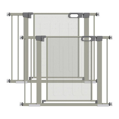Dierenhekjes – Huisdierenhek – Hondenhek – Kattenhek – Traphekje – Verstelbaar 75-103 cm – Automatische Sluiting met Dubbele Vergrendeling – Grijs Metalen Set van 2