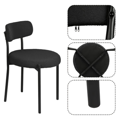 Boucle Fabric Dining Chairs Set Of 4, Round Upholstered Dining Room Chairs with Black Metal Legs, Open Back Design, Modern Kitchen Dining Room Chairs for Kitchen, Living Room(4pcs, Black), Dining Table Chairs, Kitchen Table A