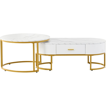 2pcs Modern Metal Coffee Table Suitable for Living Room - Heavy-Duty Assembly Frame, Minimalist Space-Saving, Table